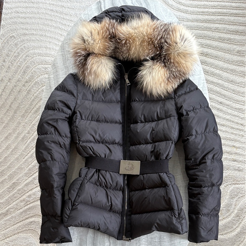 Moncler Black Puffer Jacket with Fur Hood